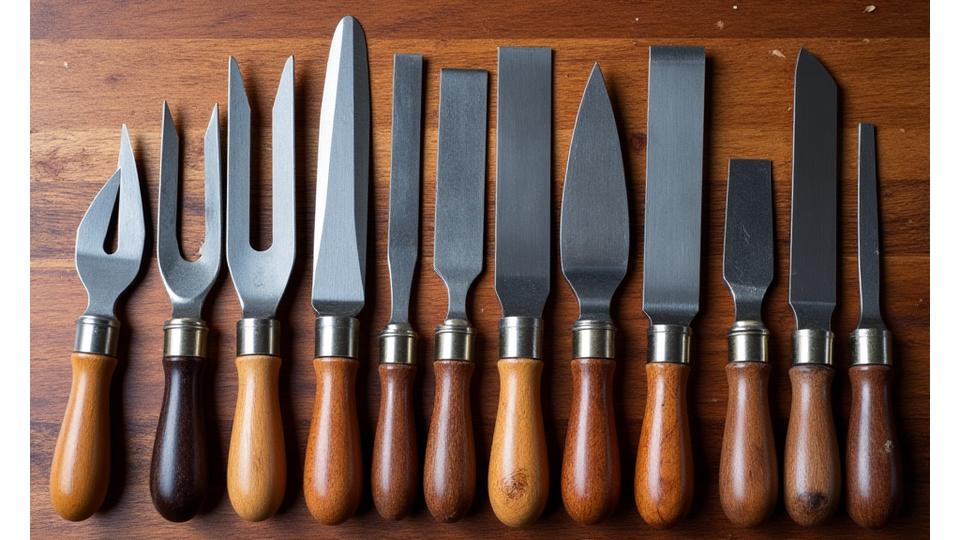 Gros plan sur des outils d'ébénisterie traditionnels sur un établi