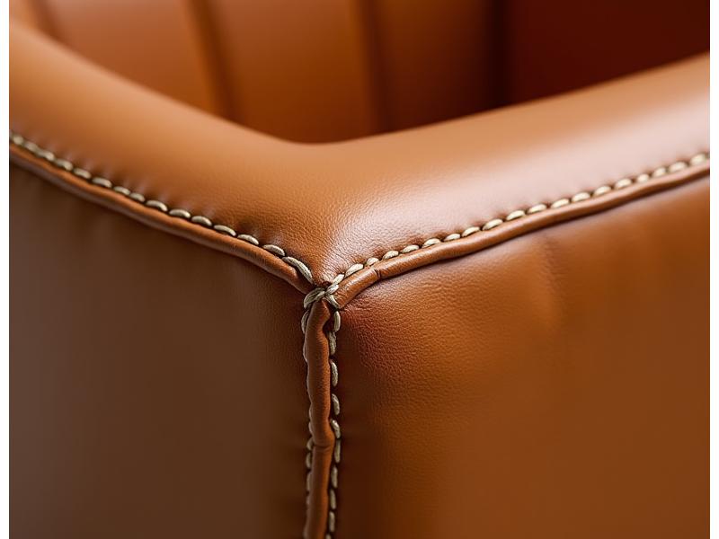 Détail de la jonction bois-cuir et couture de la chaise