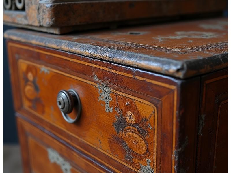 Coffre de mariage ancien avec dommages visibles