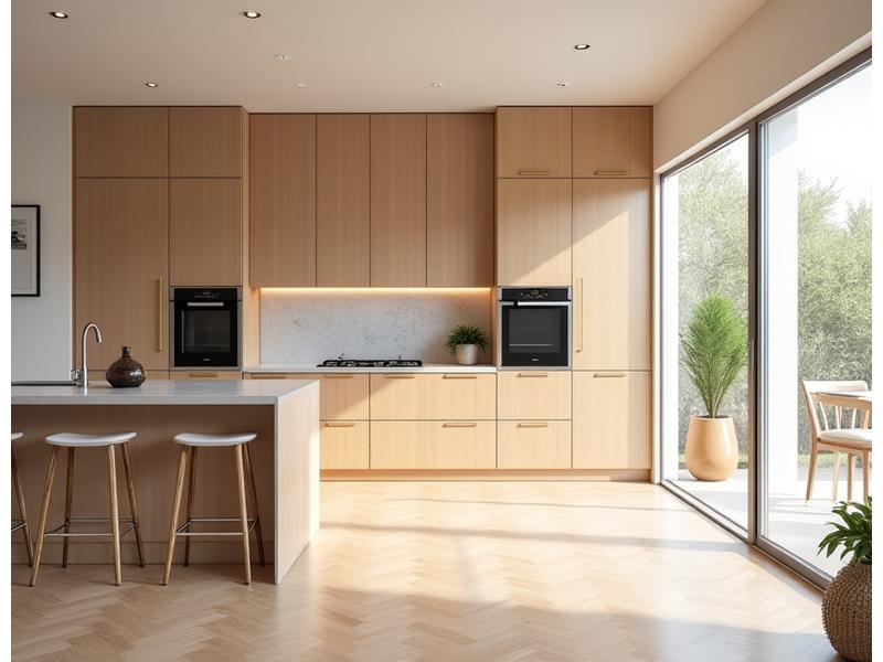 Vue d'ensemble de la cuisine sur-mesure en chêne clair